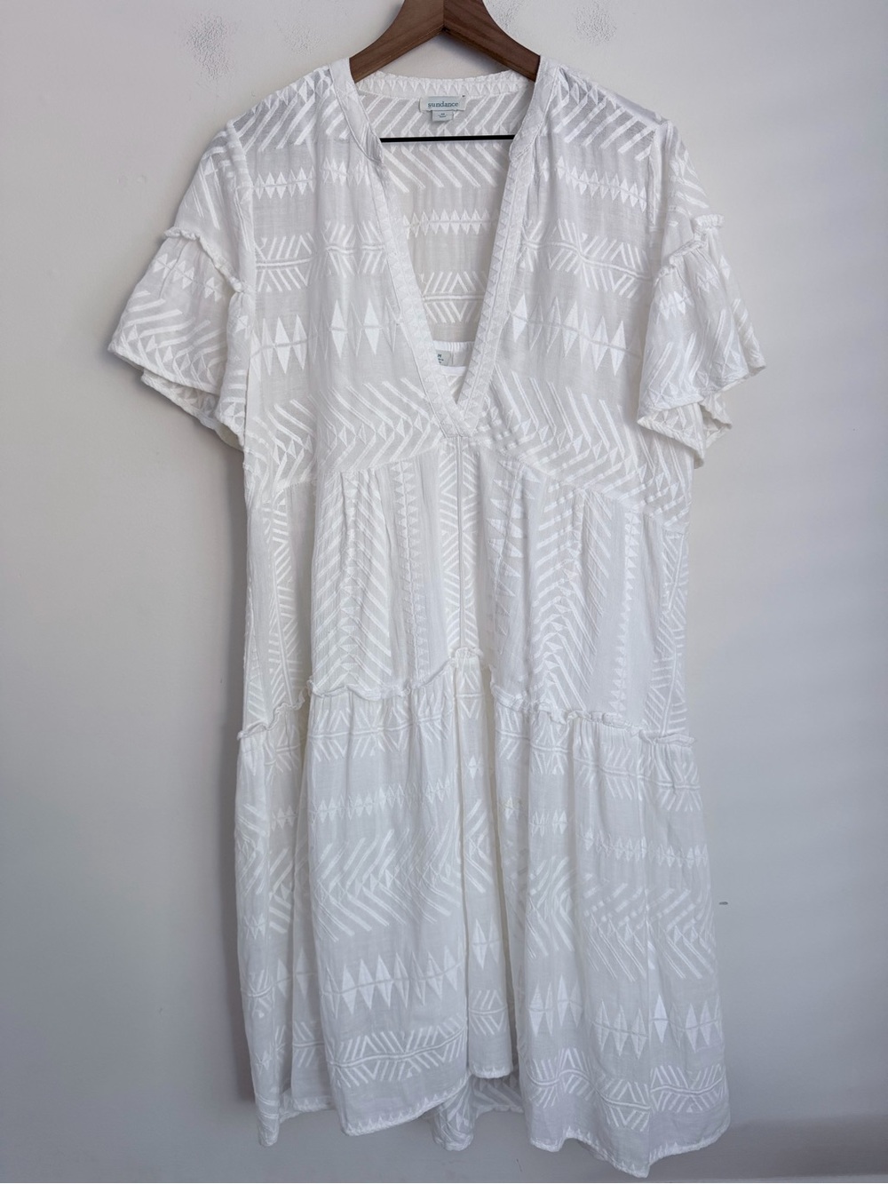 Sundance Everyday Traveler Midi Dress Embroidered Gauzy Tired Ruffle W/ Slip